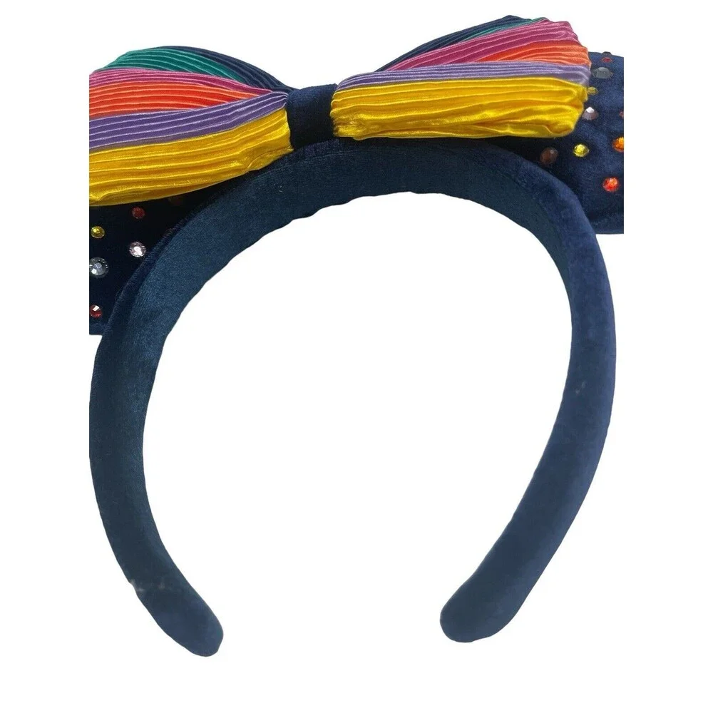 Disney Parks Minnie Mouse Rainbow Pride Jeweled Navy Ears Headband